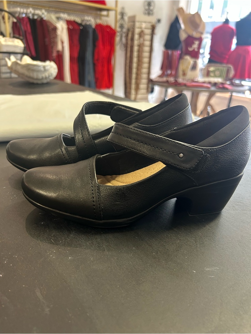 Clarks Black Mary Jane Comfort Flats - Picture 5 of 7